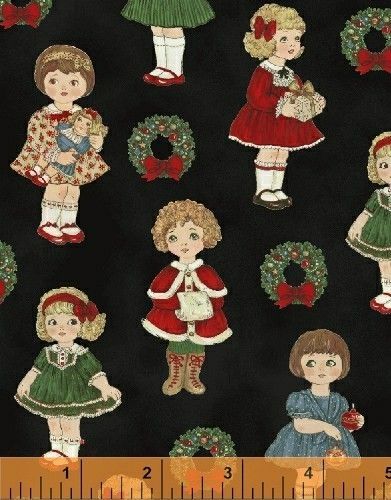 Windham Fabrics Small PAPER DOLL CHRISTMAS on Black yds  