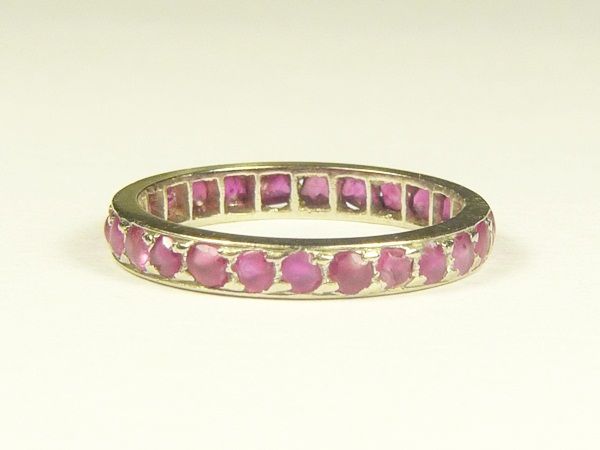 ANTIQUE ENGLISH 9K WHITE GOLD RUBY ETERNITY RING CHILDS c1910 On 