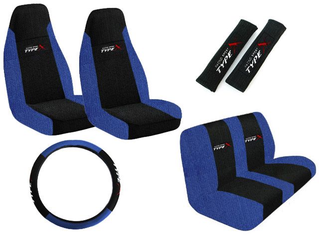 PC CAR SEAT COVER SET MESH FABRIC RACING TYPE X BLUE  