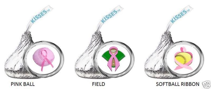 BREAST CANCER PINK RIBBON kiss labels SOFTBALL BASEBALL  
