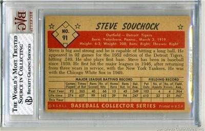 1953 Bowman Color #91 Steve Souchock BVG 7 NM Detroit Tigers  