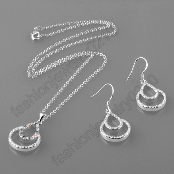FASHION JEWELRY SILVER NECKLACE + EARRINGS SET QST037  