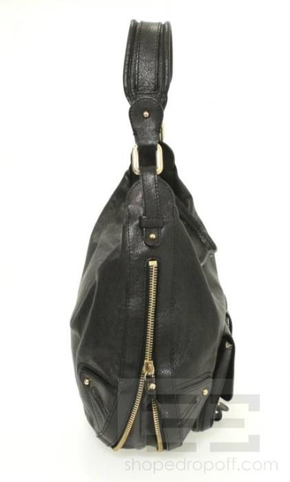 Marc Jacobs Black Leather Zipper Trim Expandable Hobo Bag  