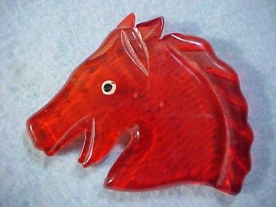 Beautiful Vintage Large Red Bakelite Horse Head Pin Brooch  