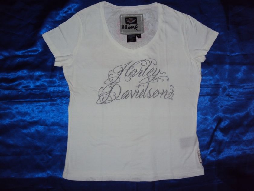 Harley Davidson Womens Stunning White Skull Roses S M L XXL T Shirt 