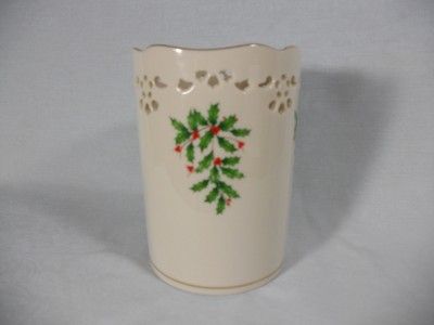 Lenox Holly Berry Pierced Votive Candle Holder Holiday Christmas 