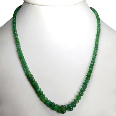 114.78 cts NATURAL TOP EMERALD RONDELLE CARVING BEADS NECKLACE 1 L 18 