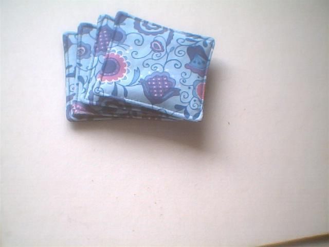 Set of 4 fabric coasters quilted blue pink Floral on blue  