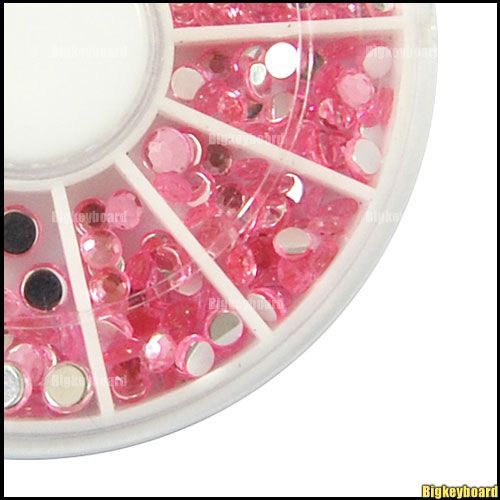 1100x Party Gems 6 Size Pink Round Glitter Nail Art Rhinestones Wheel 