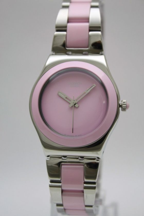 New Swatch Irony Women Pink Ceramic Dress Watch YLS167G  