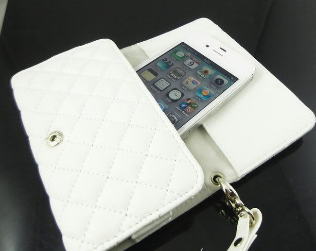   Leather Wristlet Case Purse Wallet 4 iPhone 4 S 3GS White SC1  