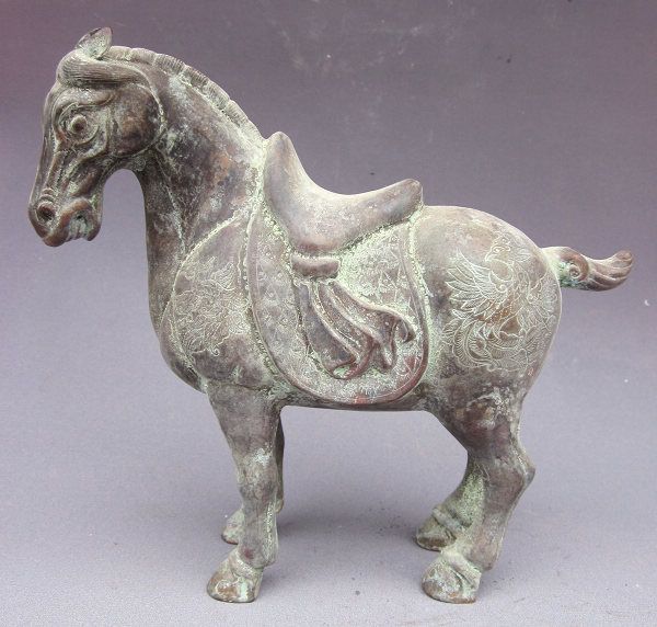 Old Chinese Purple Bronze Phoenix War Horse Statue  