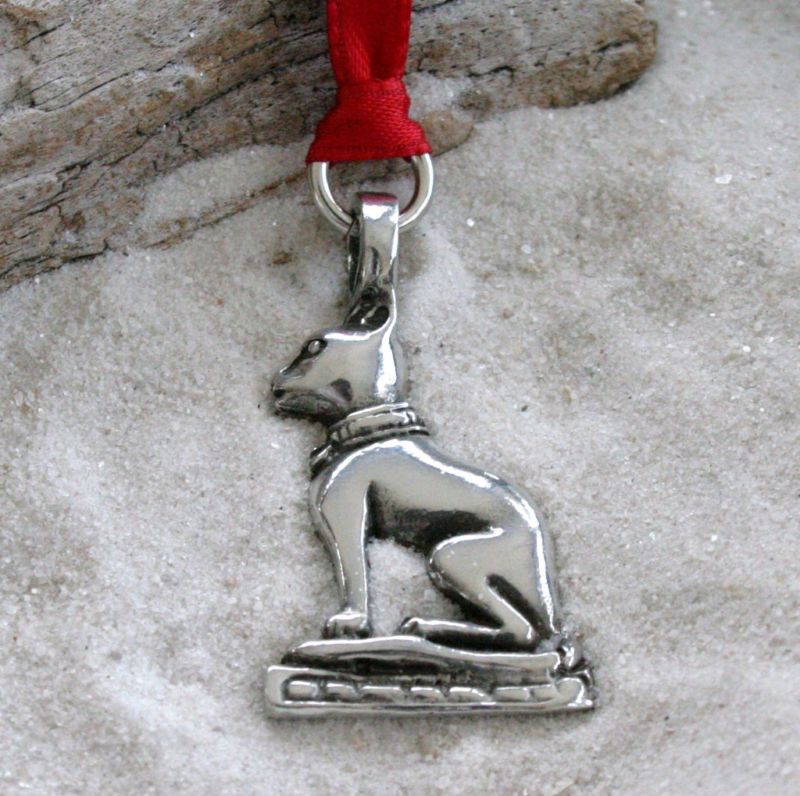EGYPTIAN BAST CAT Pewter Christmas ORNAMENT Holiday  