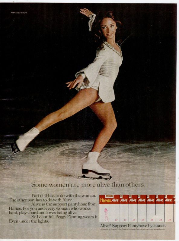 1975 HANES PANTYHOSE PEGGY FLEMING ICE SKATER PRINT AD  