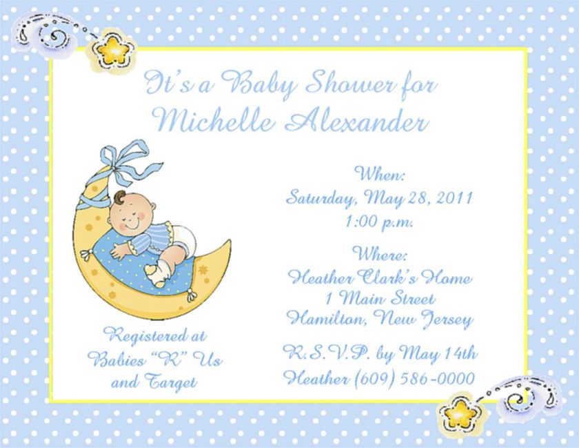   Boy on Moon Personalized Baby Shower Invitations w/Envelopes  